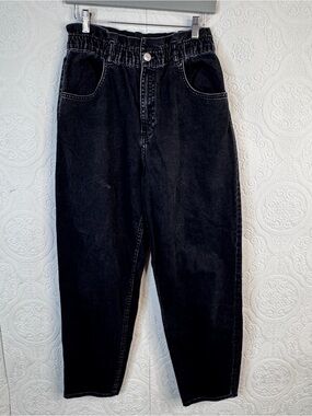 ZARA Women's High Ruched Waist Paperbag Black Denim Jeans Size Medium Grunge